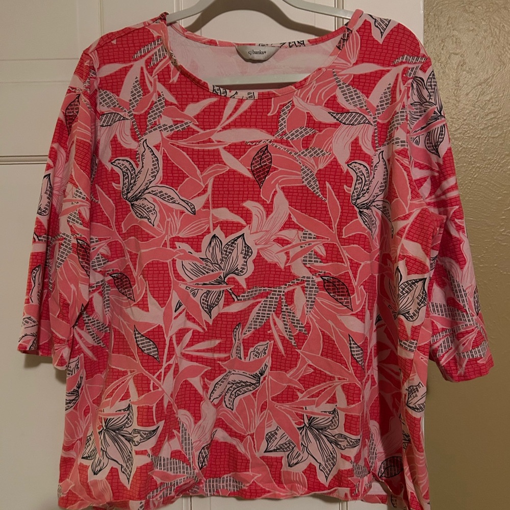 CJ Banks Pink and White Floral Blouse